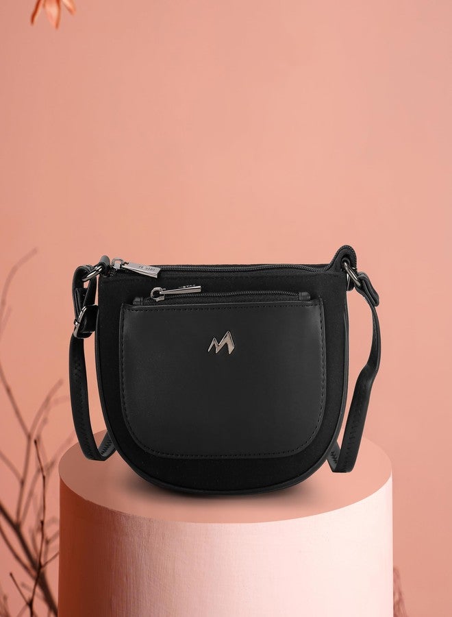 Metro Women Black Casual Suede Soft Body Zipper closure Solid Sling Bag(66-888) - Image 2